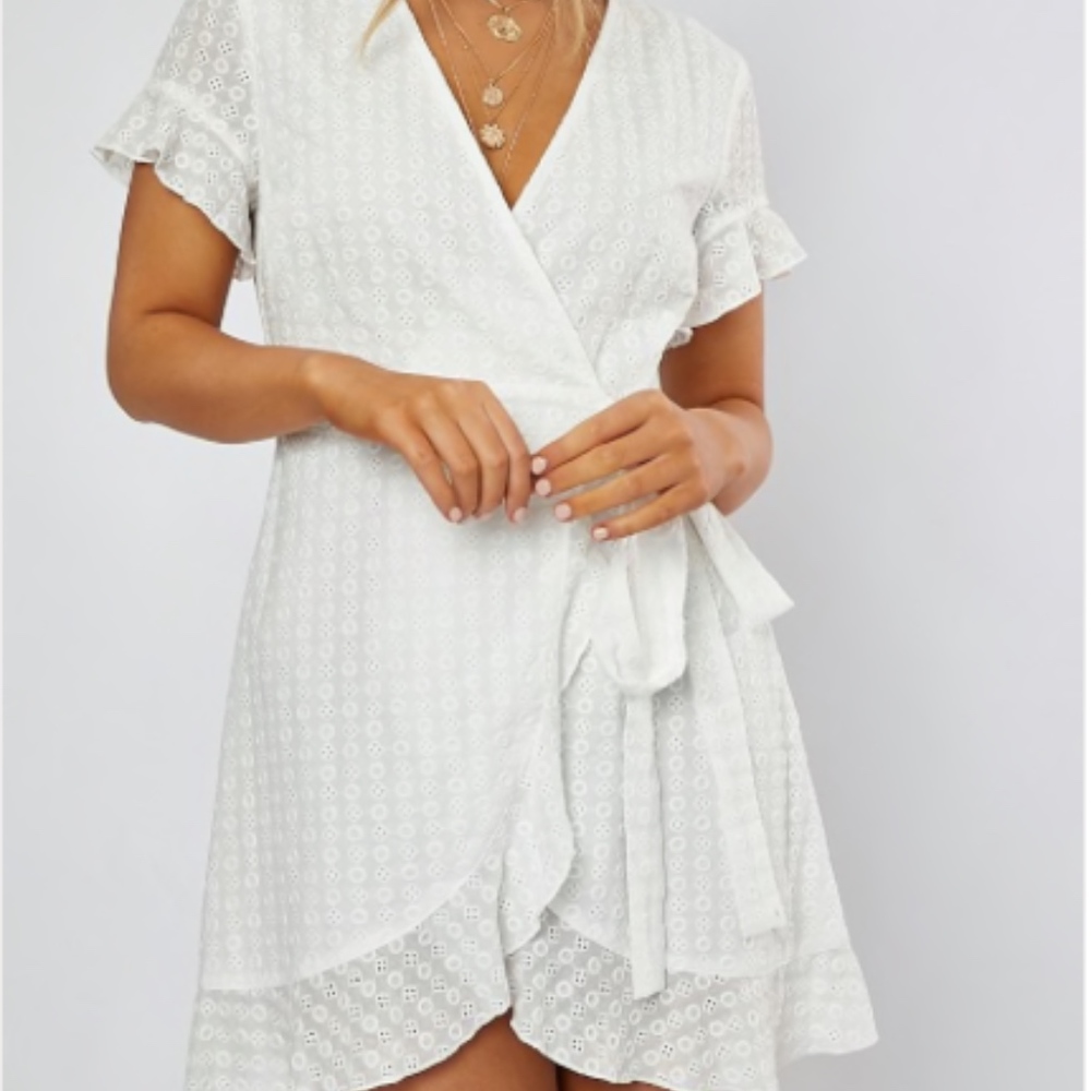 In The Style white wrap front mini dress